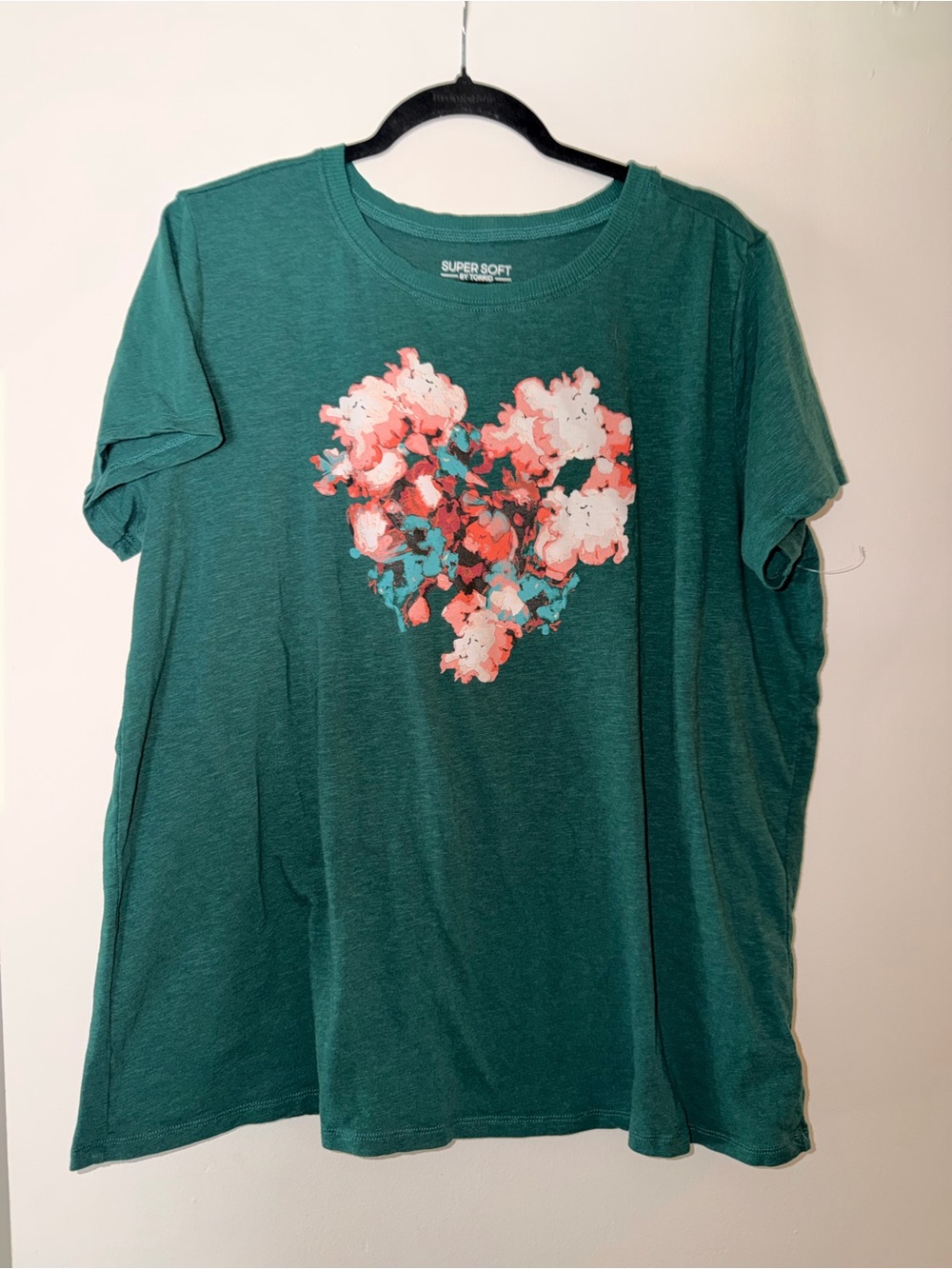 torrid teal Short Sleeve Tee with Pink Floral Heart